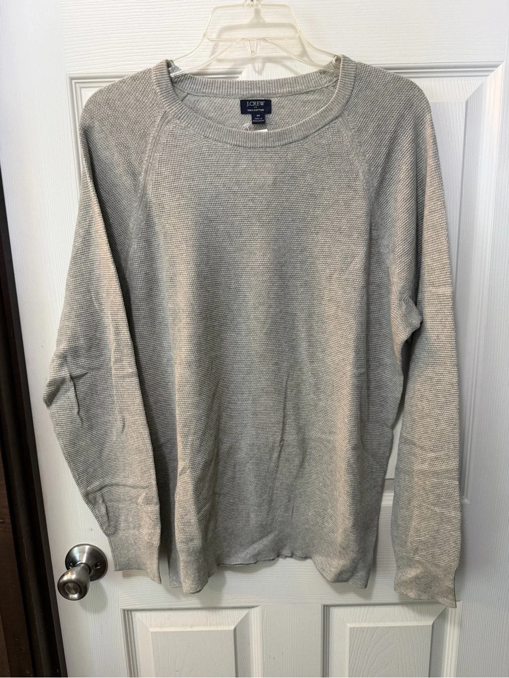 NWT J. Crew Men's Crewneck Gray Cotton Subtle Waffle Knit Sweater Sz M